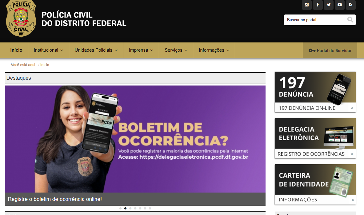 Visão geral da homepage