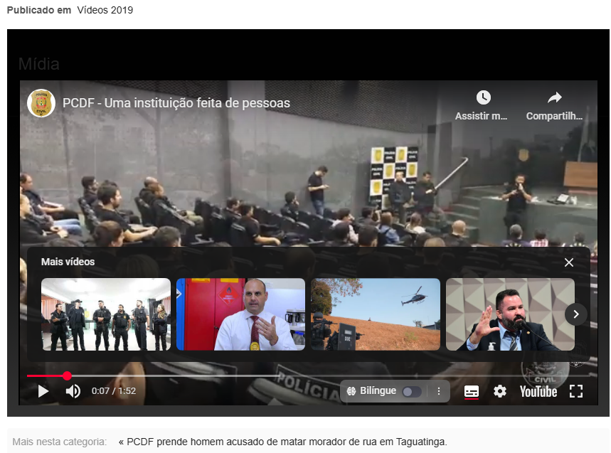 Exemplo de vídeo implementado no site